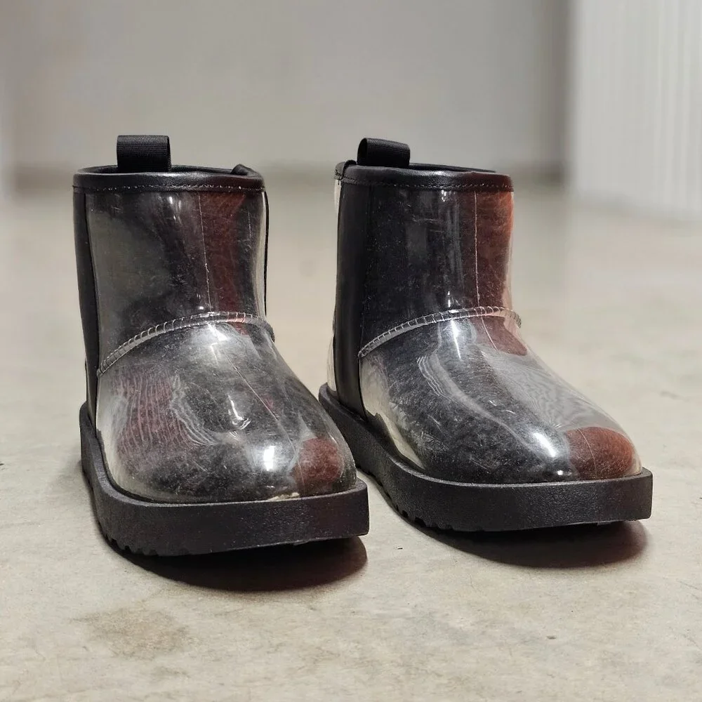 Transparent Waterproof Ankle Boots With Non-Slip Soles Sleek Black Finish Durabl